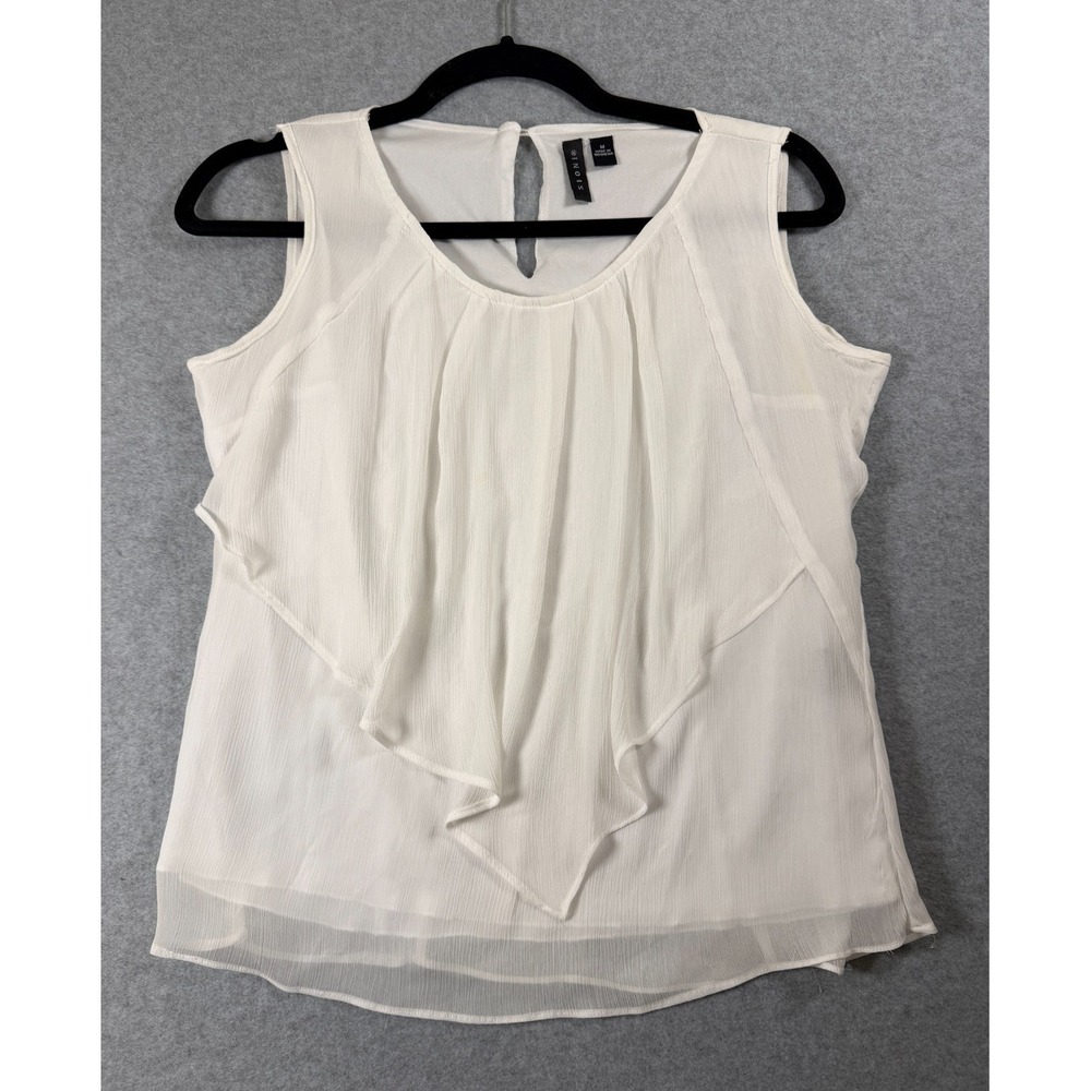 Sioni Women's Sheer Layered Ruffle White Blouse Top Size M, Beachy  SKU 193